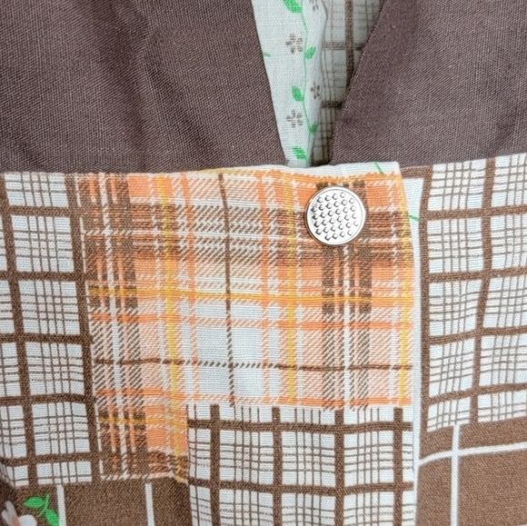 Vintage Brown & Orange Patchwork Snap Button Front Short Sleeve Shirt - Picture 3 of 5